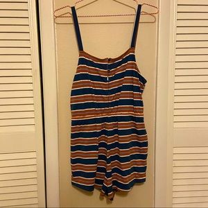 RVCA Blue & Orange Striped Romper with Pockets